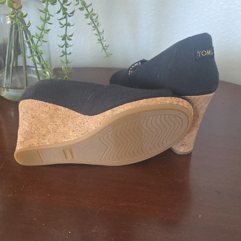 Toms Black Peep-Toe Cork Wedges - Picture 5 of 5
